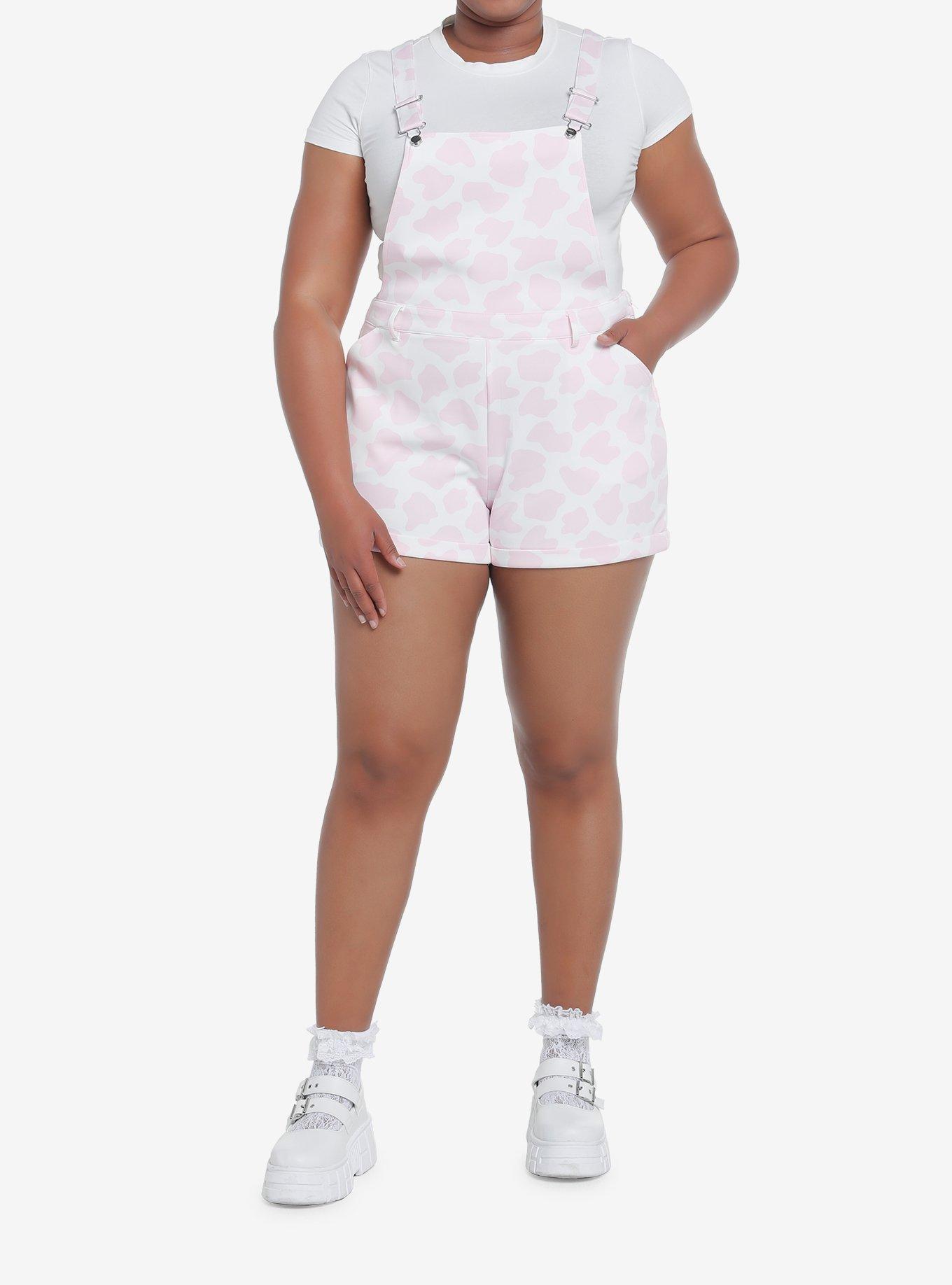 Sweet Society Pink Cow Print Shortalls Plus Size, PINK, alternate