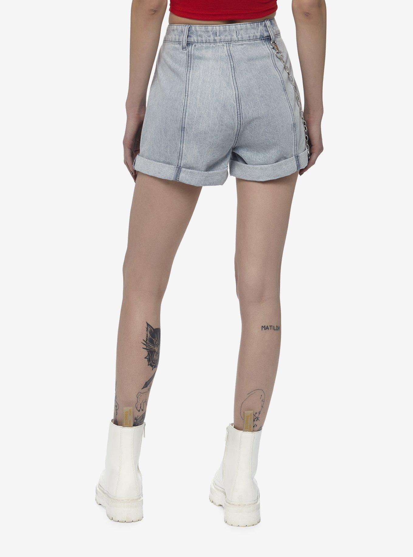 Light Wash Side Chain Denim Jogger Shorts, INDIGO, alternate