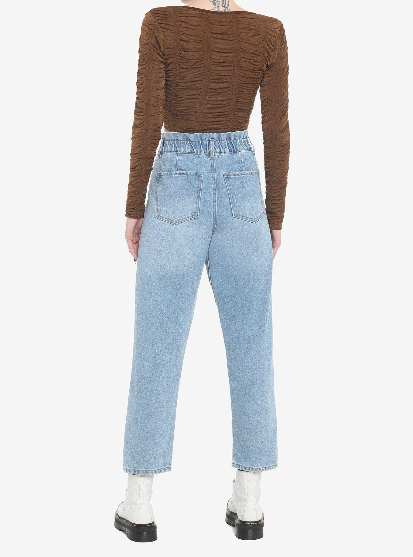 Chocolate Brown Ruched Crop Girls Long-Sleeve Top, BROWN, alternate