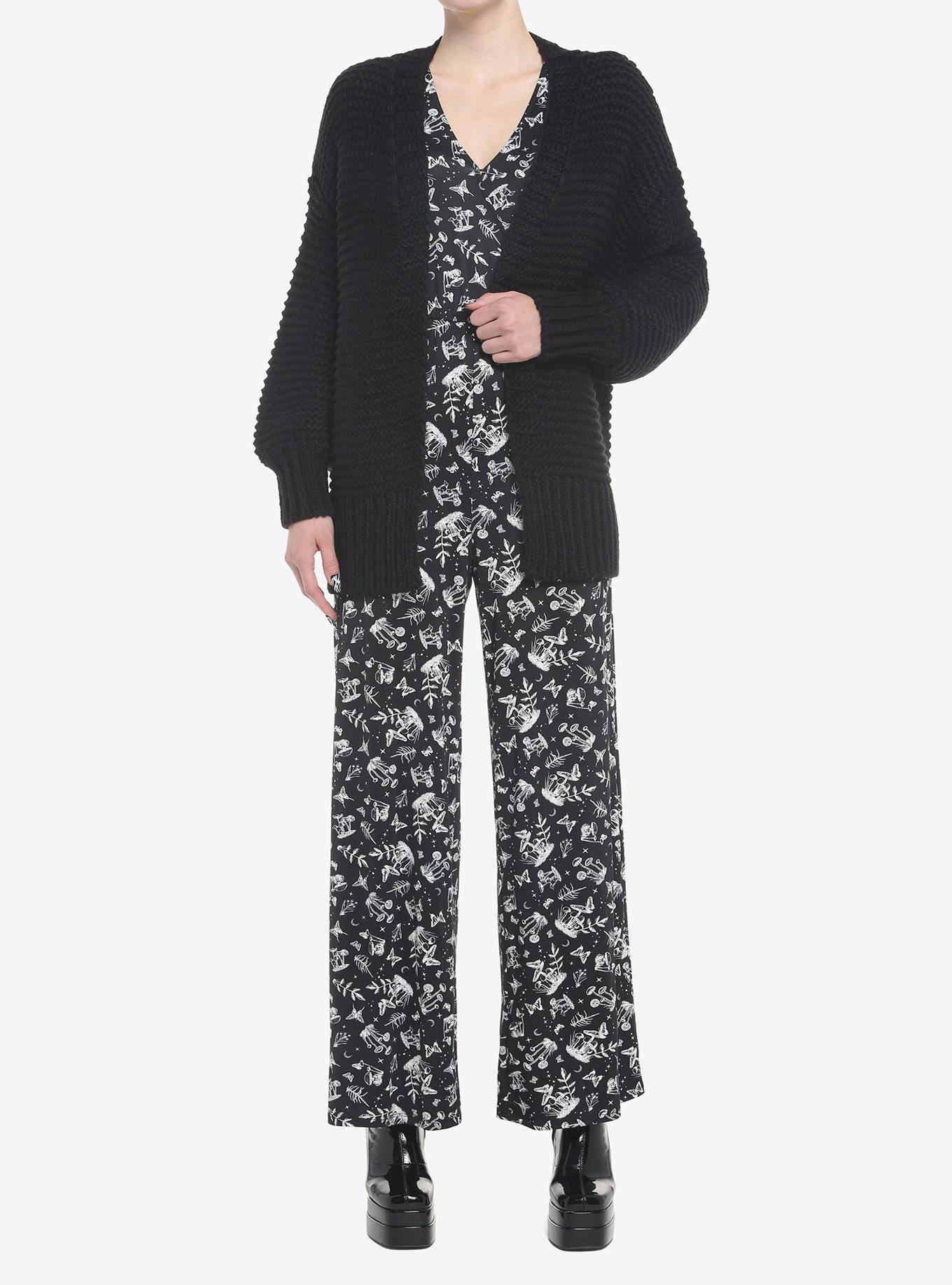 Black Chunky Knit Girls Open Cardigan, , hi-res