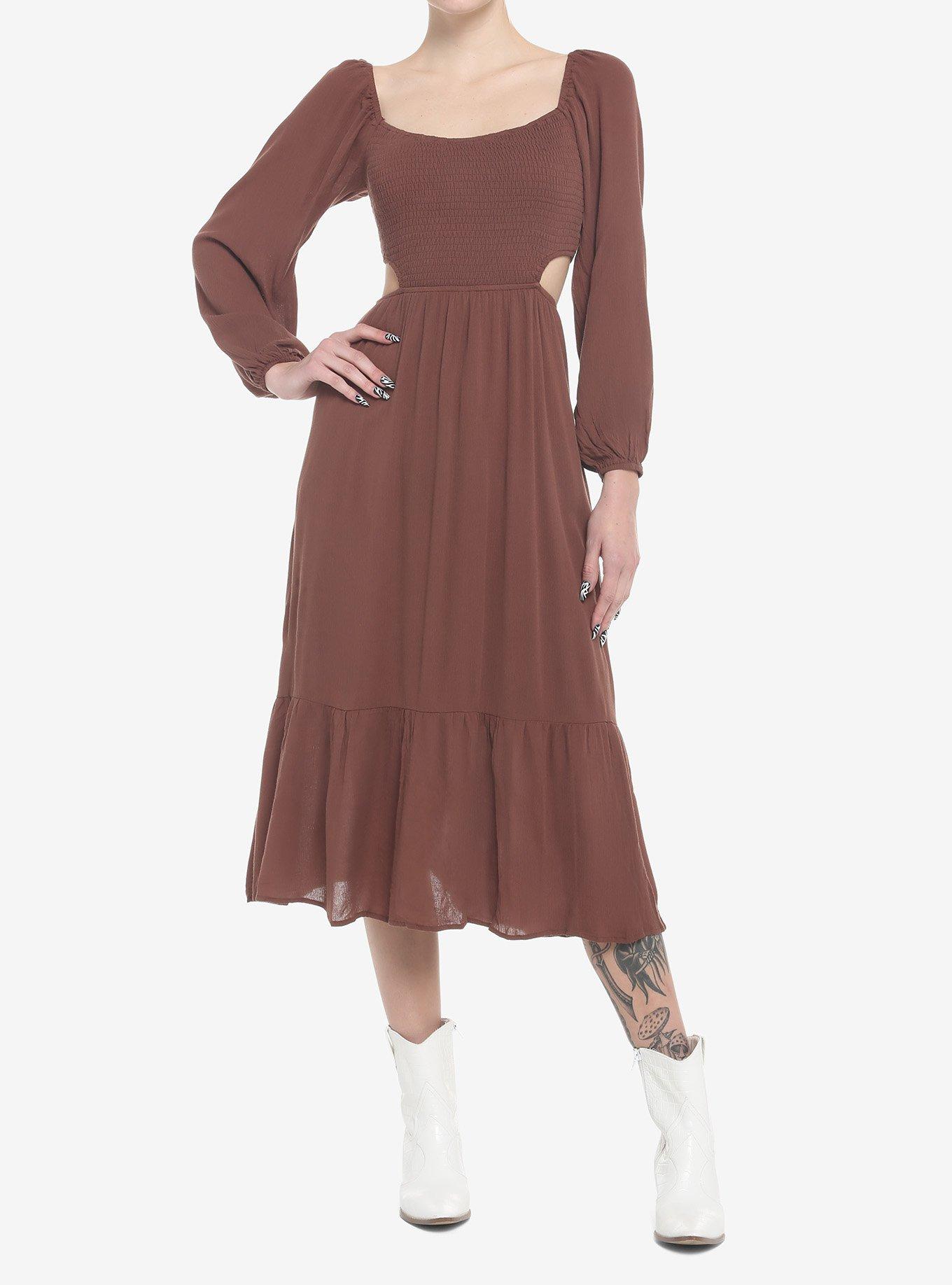 Chocolate Brown Cutout Back Maxi Dress, BROWN, alternate