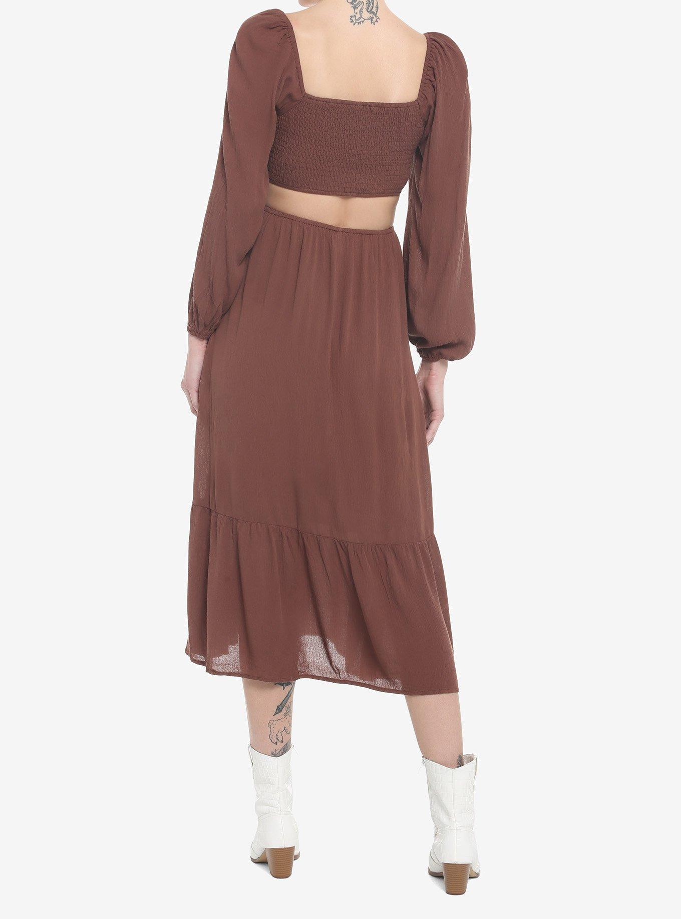 Chocolate Brown Cutout Back Maxi Dress, BROWN, alternate