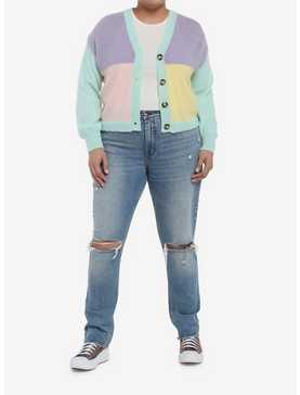 Pastel Block Girls Crop Cardigan Plus Size, , hi-res