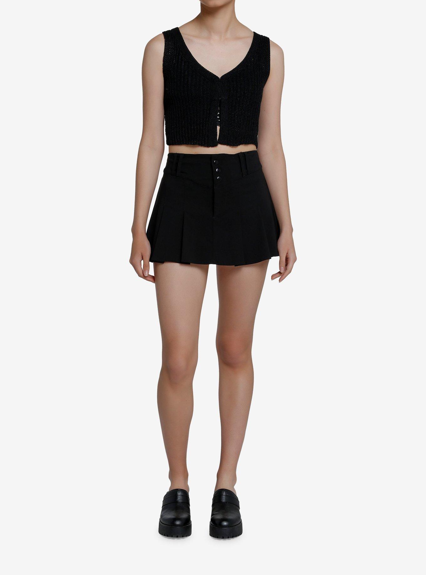 Black Knit Girls Crop Vest, BLACK, alternate