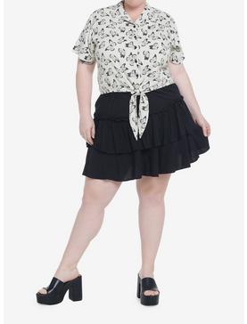 Ivory Butterflies Tie-Front Girls Woven Button-Up Plus Size, , hi-res