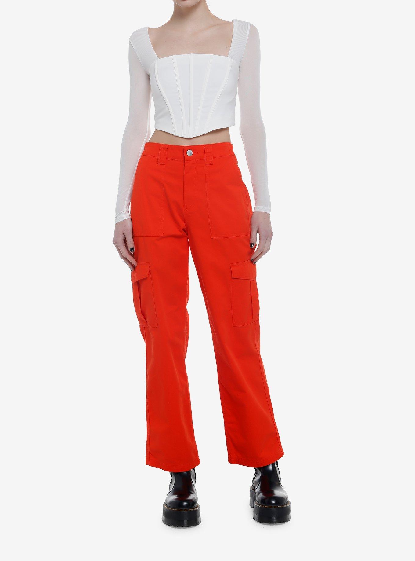 Ivory Mesh Corset Girls Crop Long-Sleeve Top, IVORY, alternate