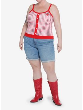 Sweet Society Red Strawberry Gingham Girls Sweater Tank Top Plus Size, , hi-res