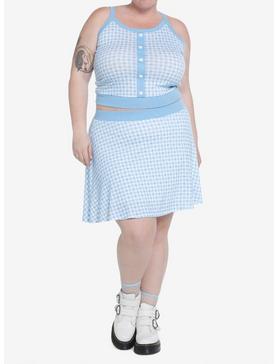 Sweet Society Baby Blue Gingham Girls Sweater Tank Top Plus Size, , hi-res