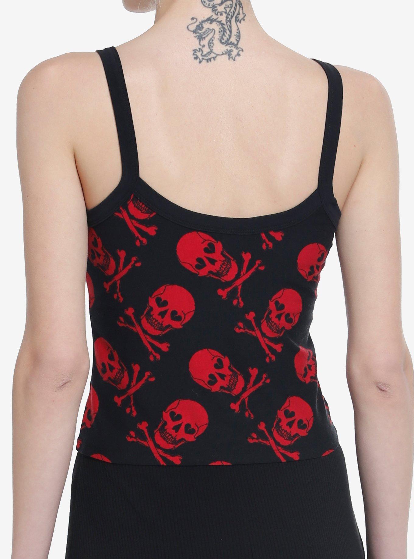 Social Collision Black & Red Skull 'N' Crossbones Hook-And-Eye Girls Cami, BLACK, alternate