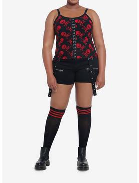 Social Collision Black & Red Skull 'N' Crossbones Hook-And-Eye Girls Cami Plus Size, , hi-res