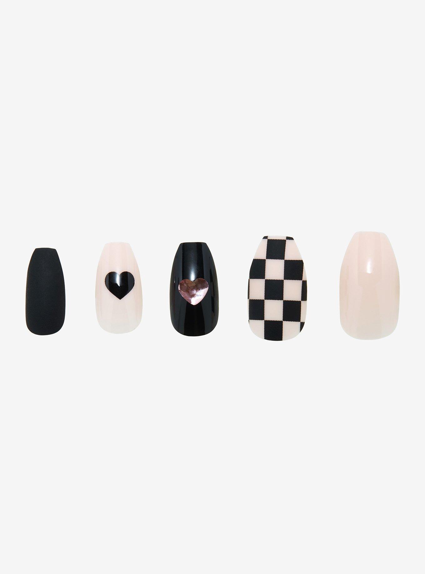 Blackheart Checker Heart Faux Nail Set, , hi-res