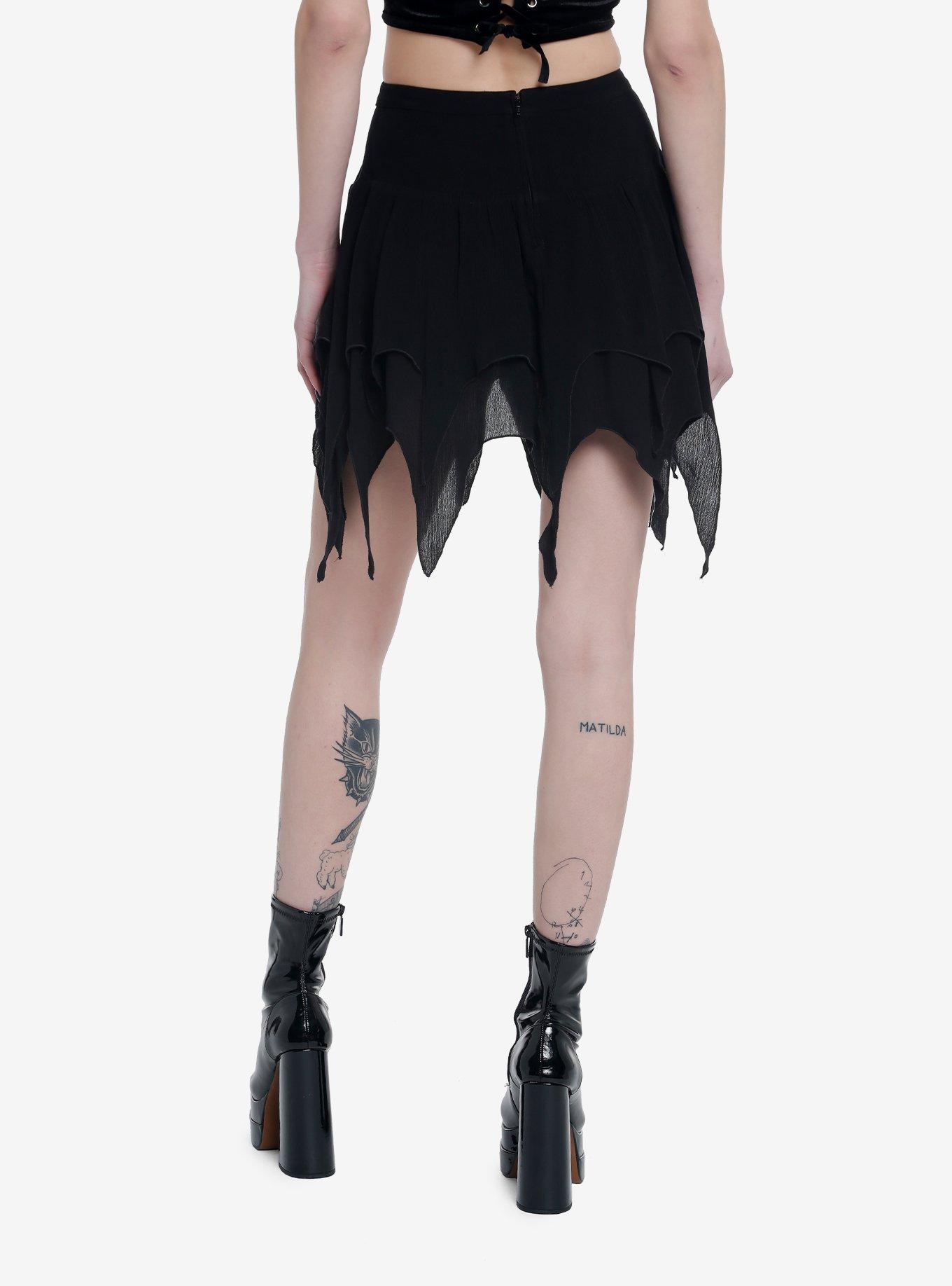 Cosmic Aura Black Hanky Hem Mini Skirt, BLACK, alternate