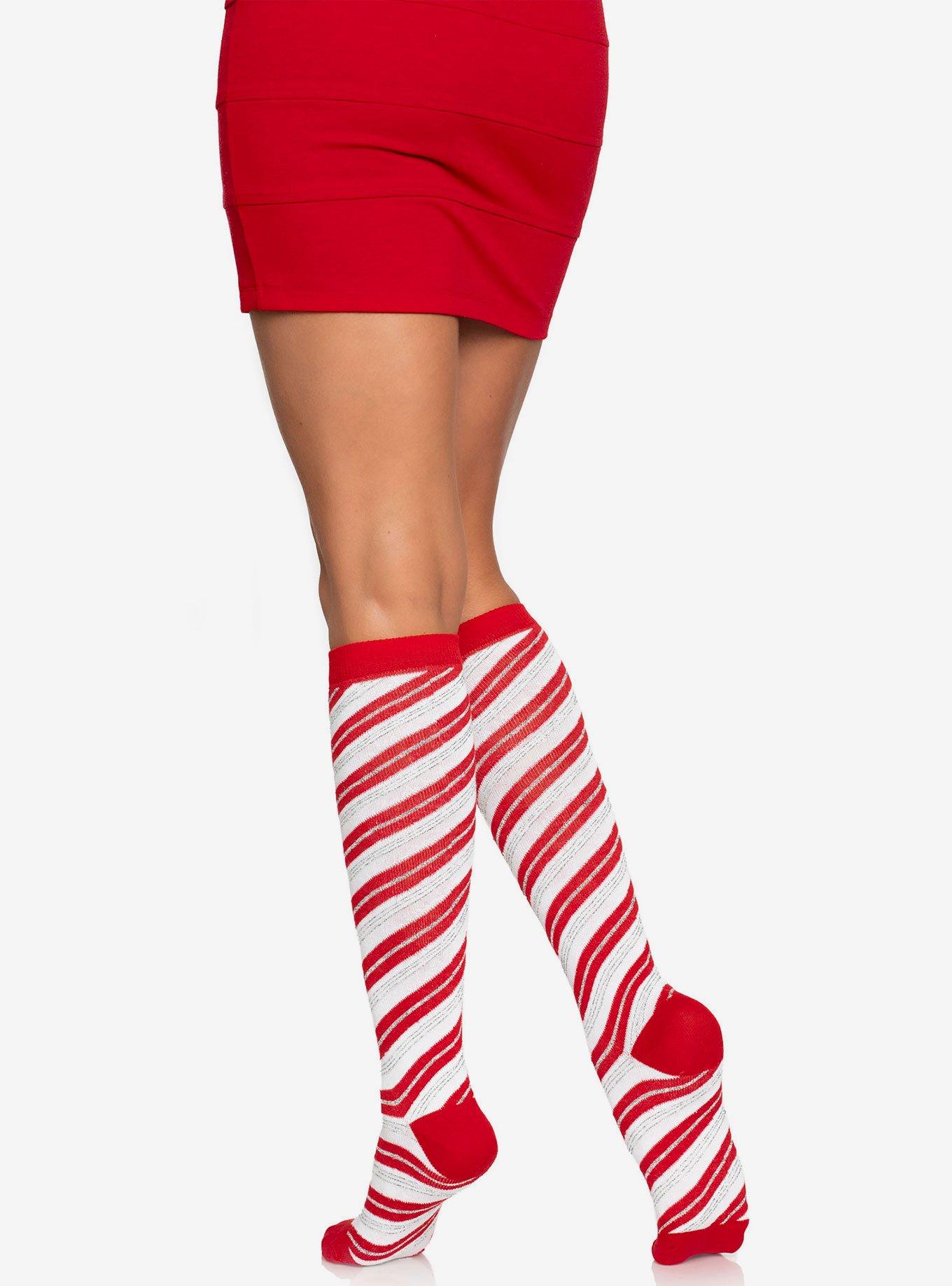 Candy Cane Lurex Knee Socks, , alternate