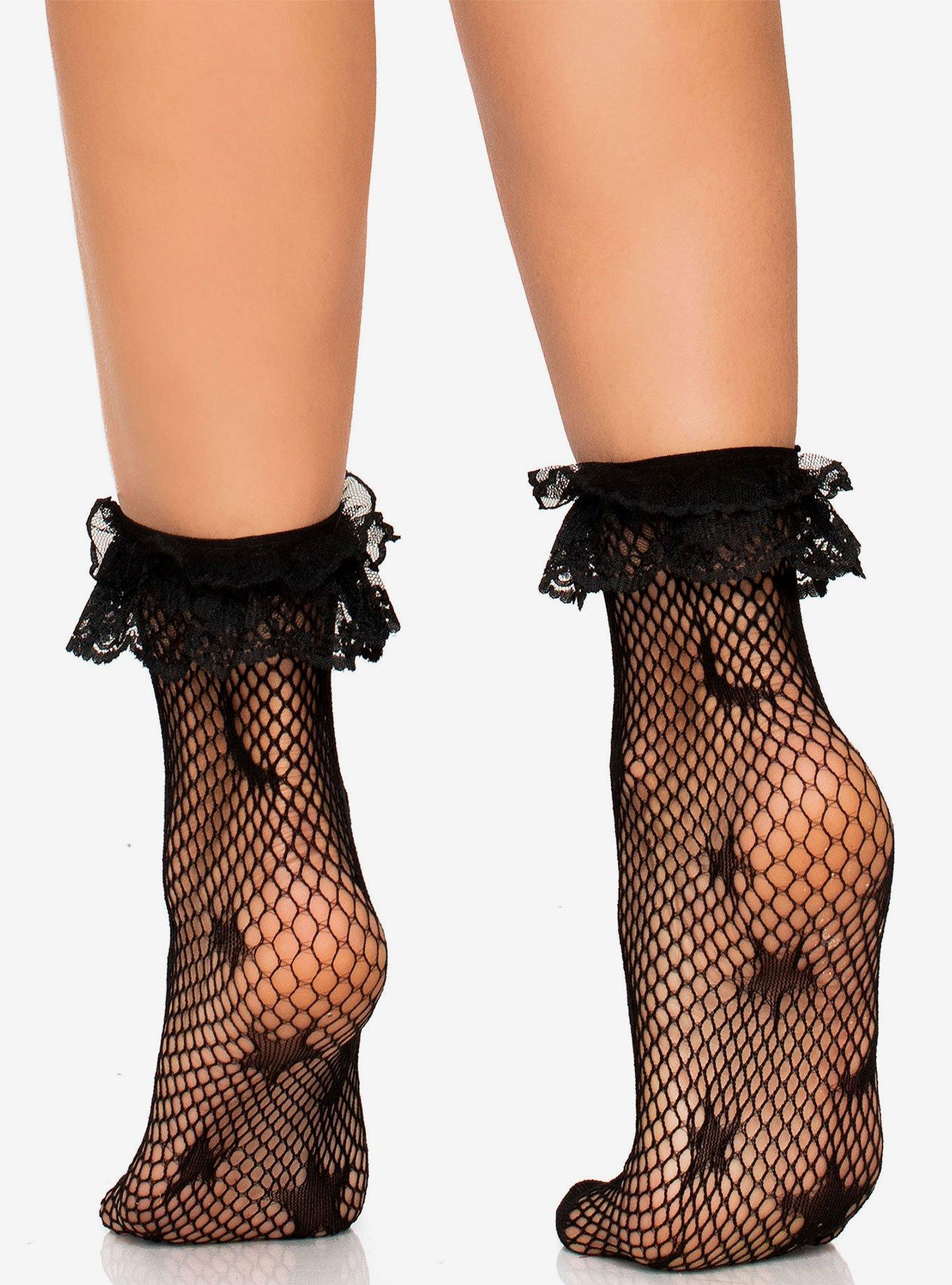 Moon Stars Net Lace Ruffle Ankle Socks