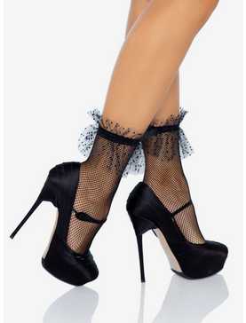 Micro Net Ankle Socks with Dotted Tulle Ruffle, , hi-res