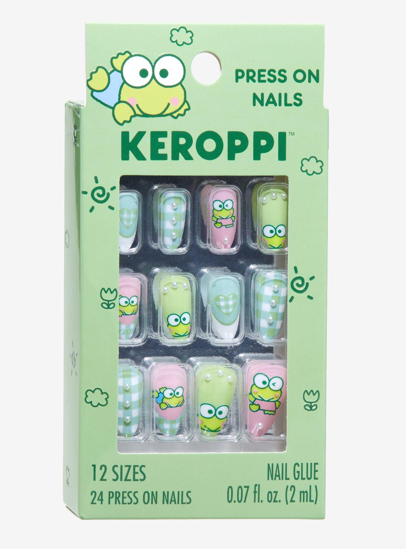 Keroppi Pastel Gingham Faux Nail Set, , alternate