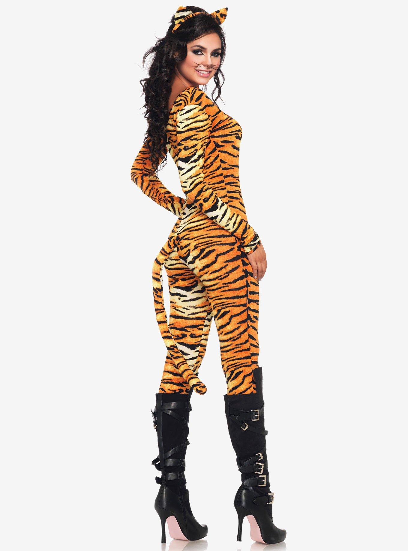 Wild Tigress Costume Catsuit with Tail and Ear Headband, , hi-res