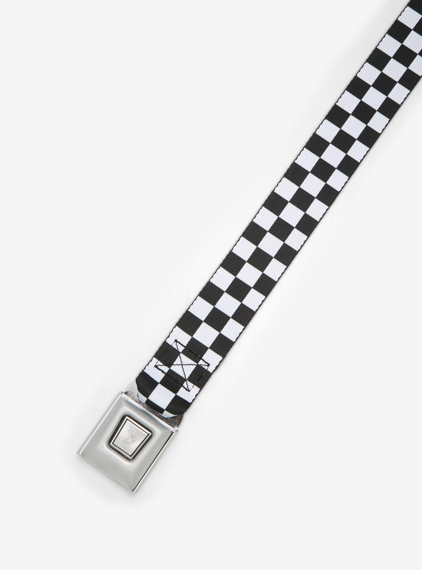 Buckle-Down Black & White Checkered Seat Belt Belt, , hi-res