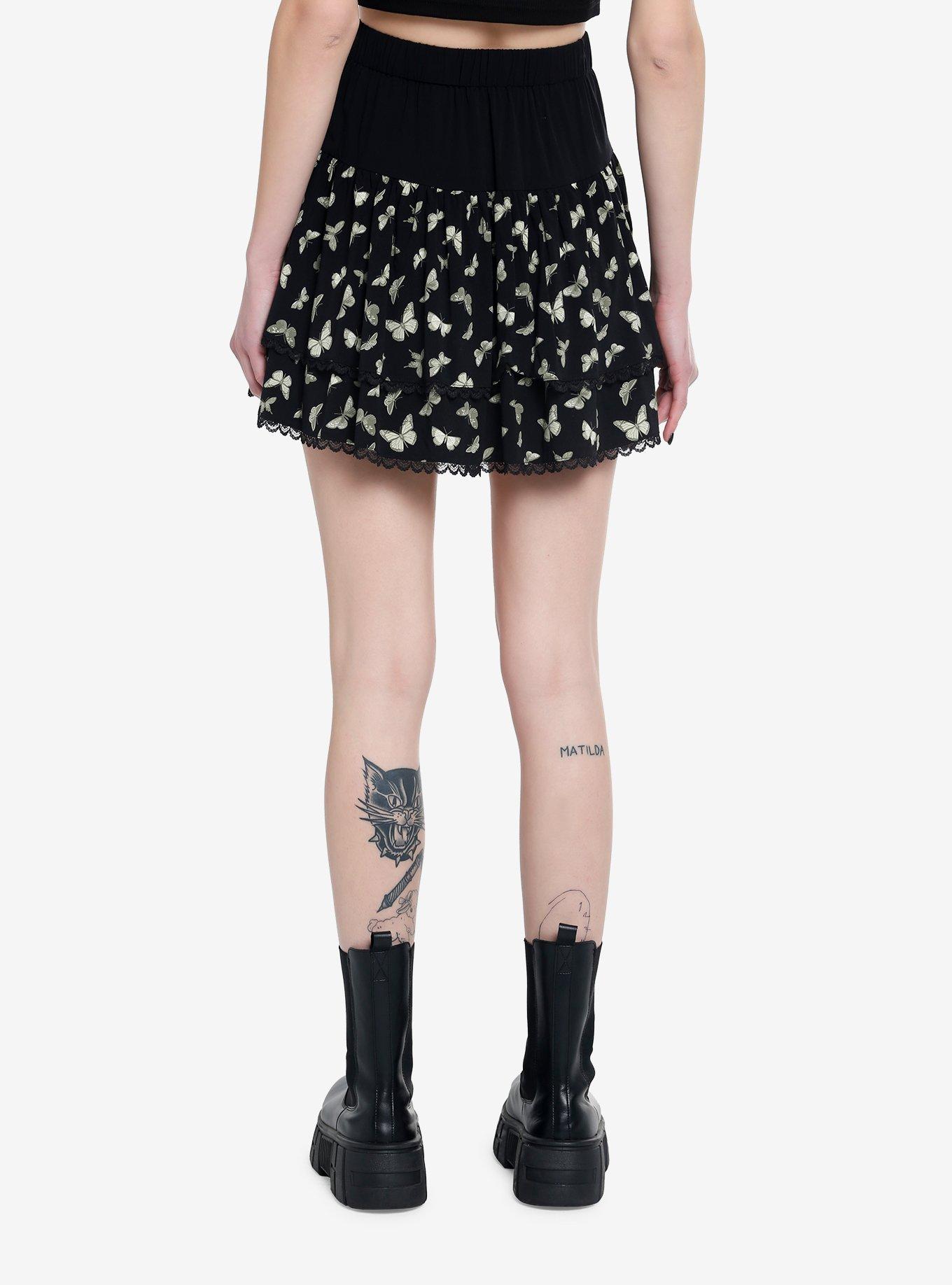 Butterfly Grommet Tiered Skirt, BLACK, alternate