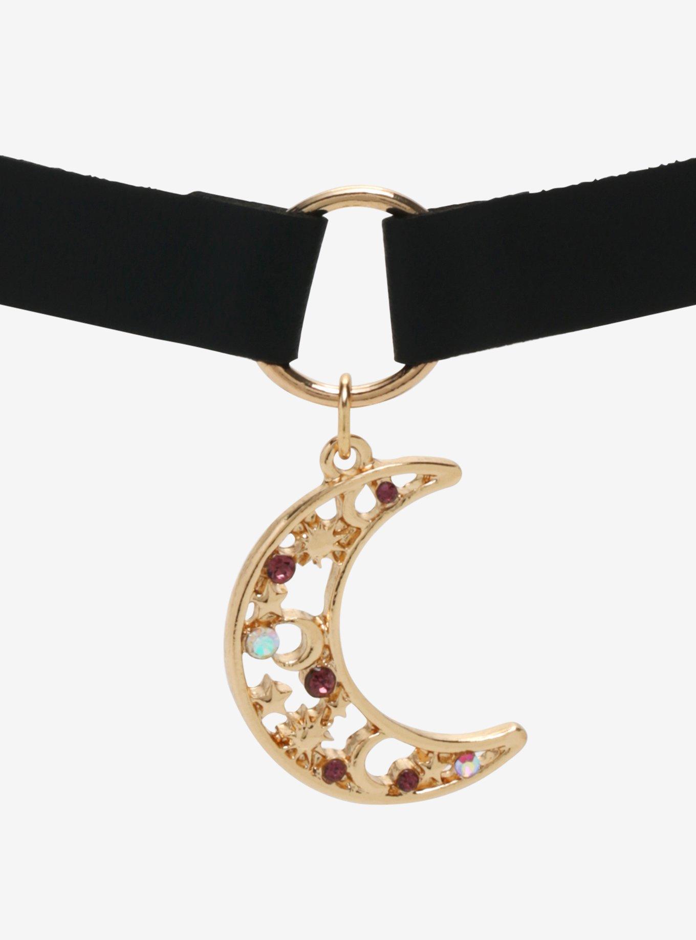 Gold Celestial Crescent Moon Choker, , alternate
