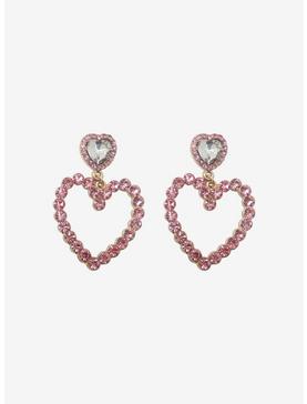 Pink Bling Heart Drop Earrings, , hi-res