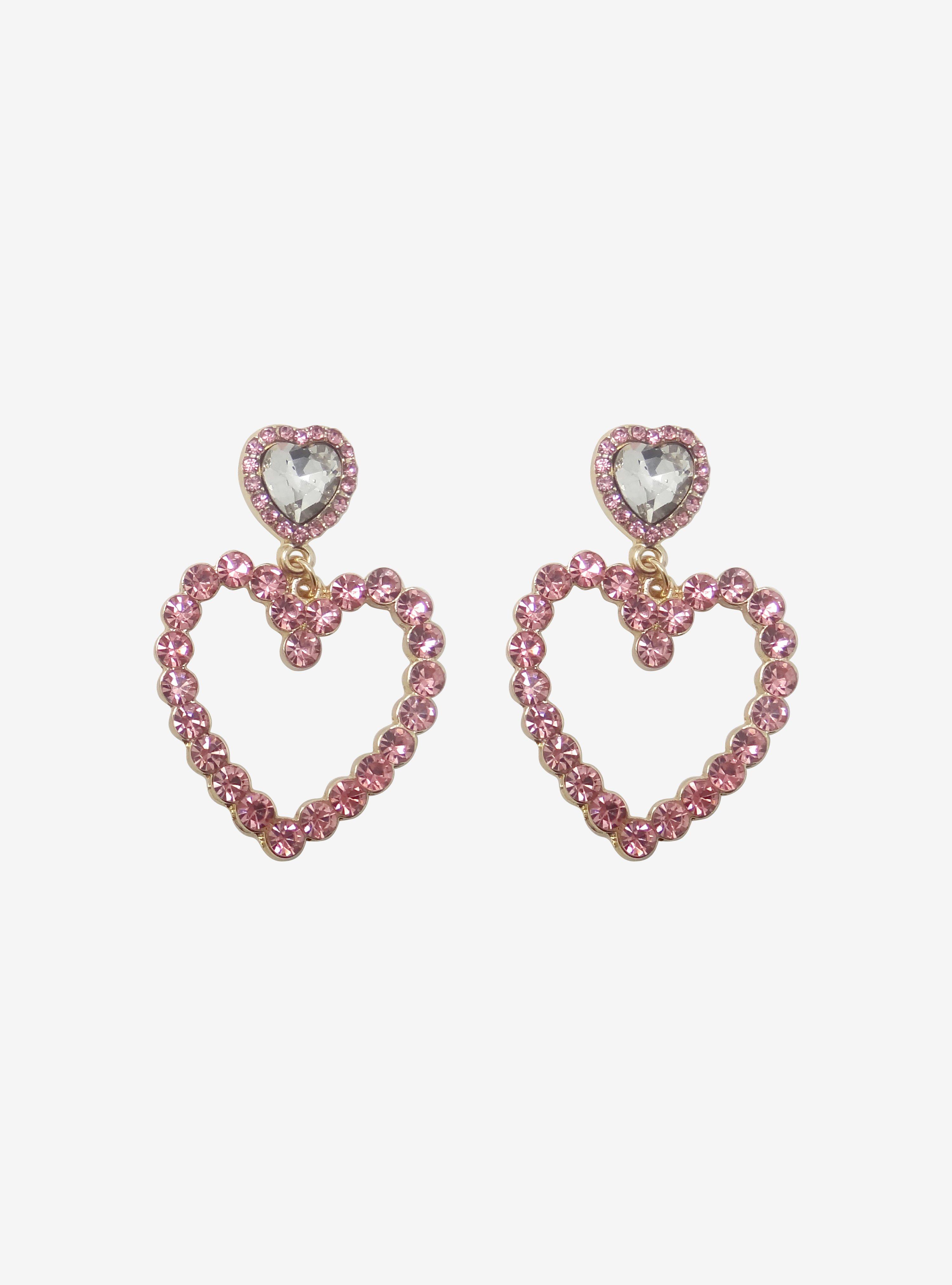 Pink Bling Heart Drop Earrings, , alternate