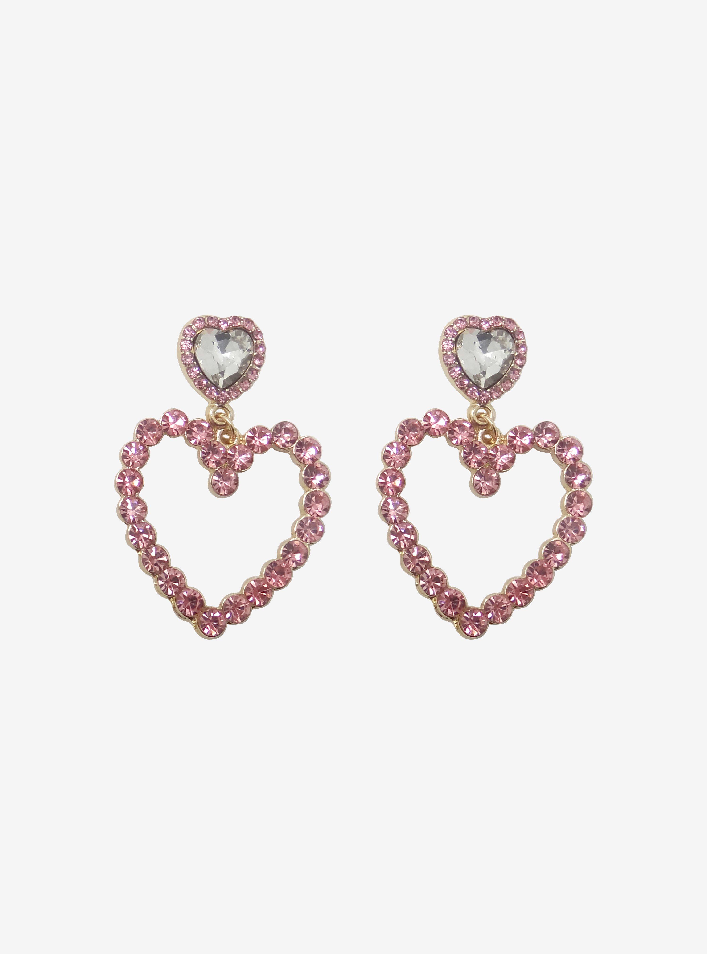 Pink Bling Heart Drop Earrings, , alternate