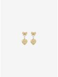 Gold Bow Heart Drop Earrings, , alternate