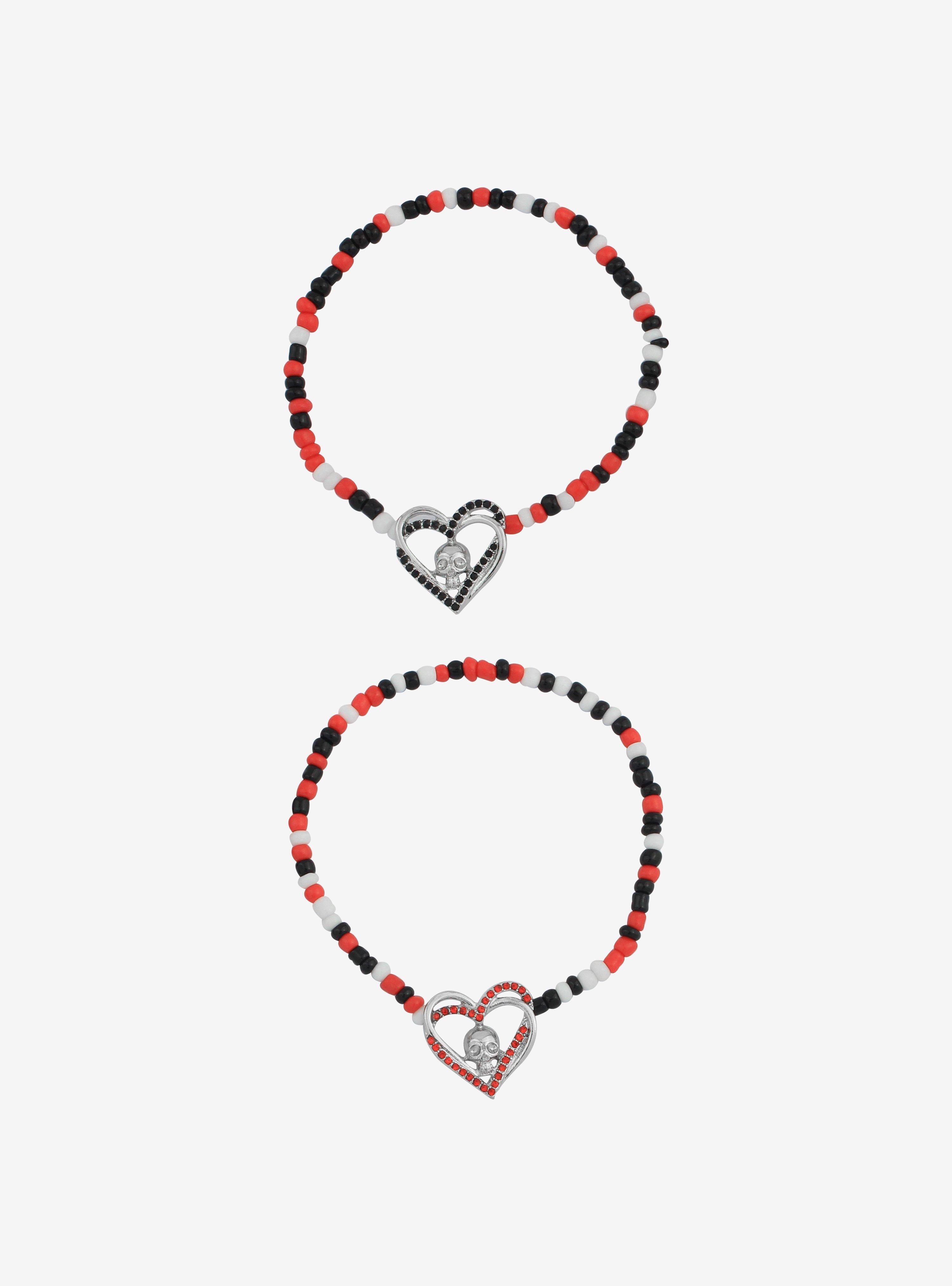Skull Heart Best Friend Beaded Bracelet Set, , alternate