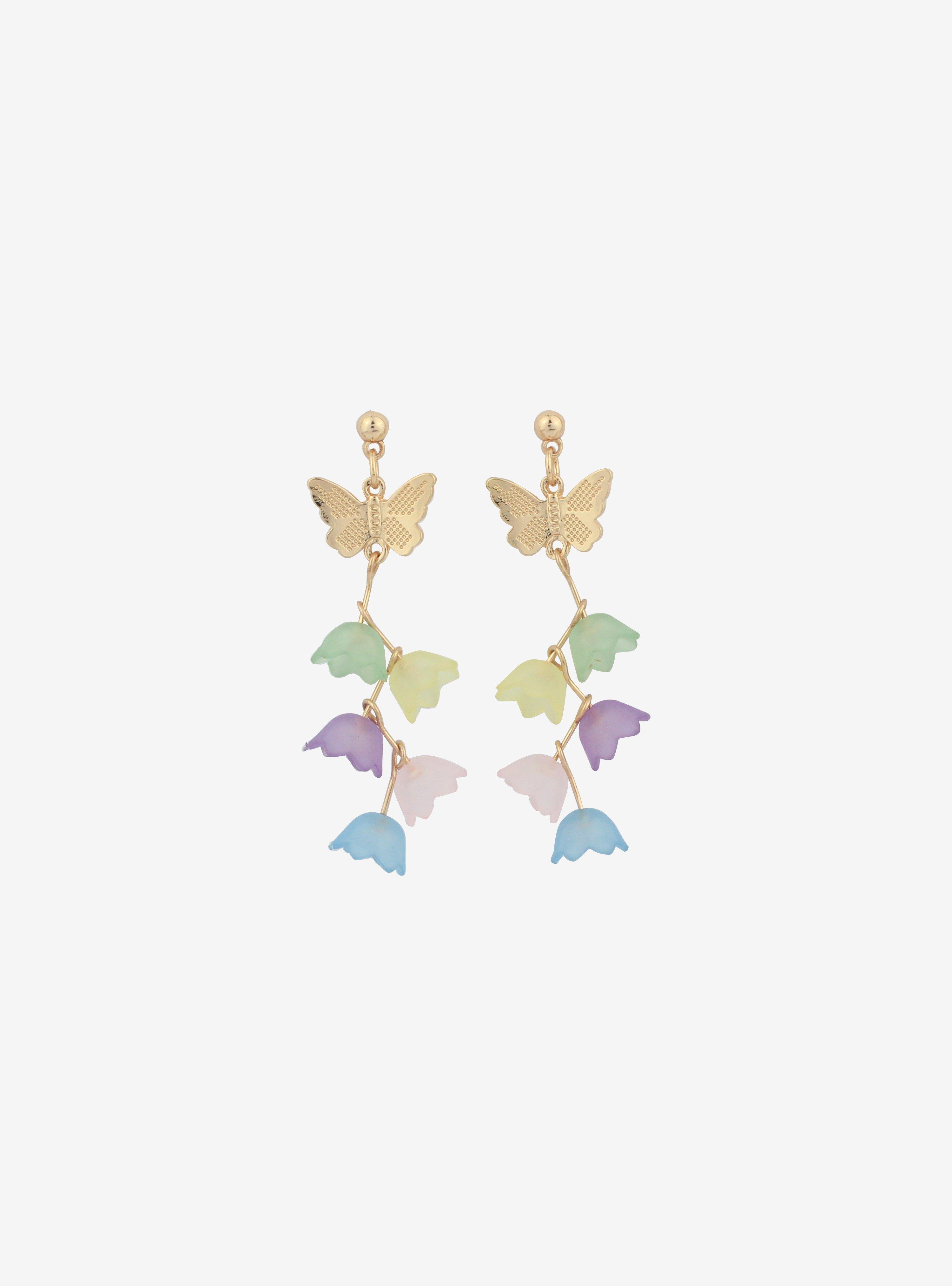 Pastel Butterfly Floral Drop Earrings, , alternate