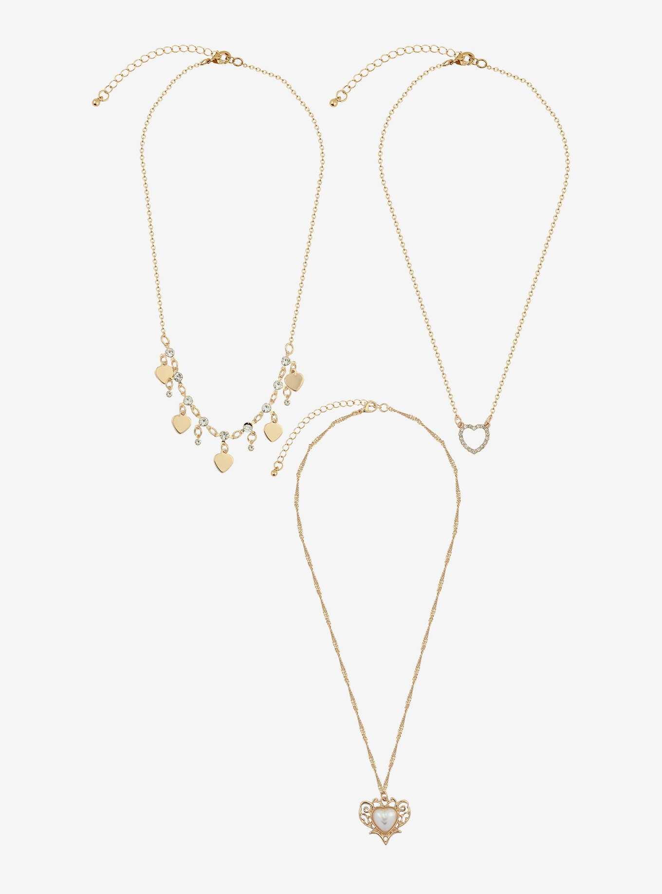 Dainty Gold Heart Necklace Set, , hi-res