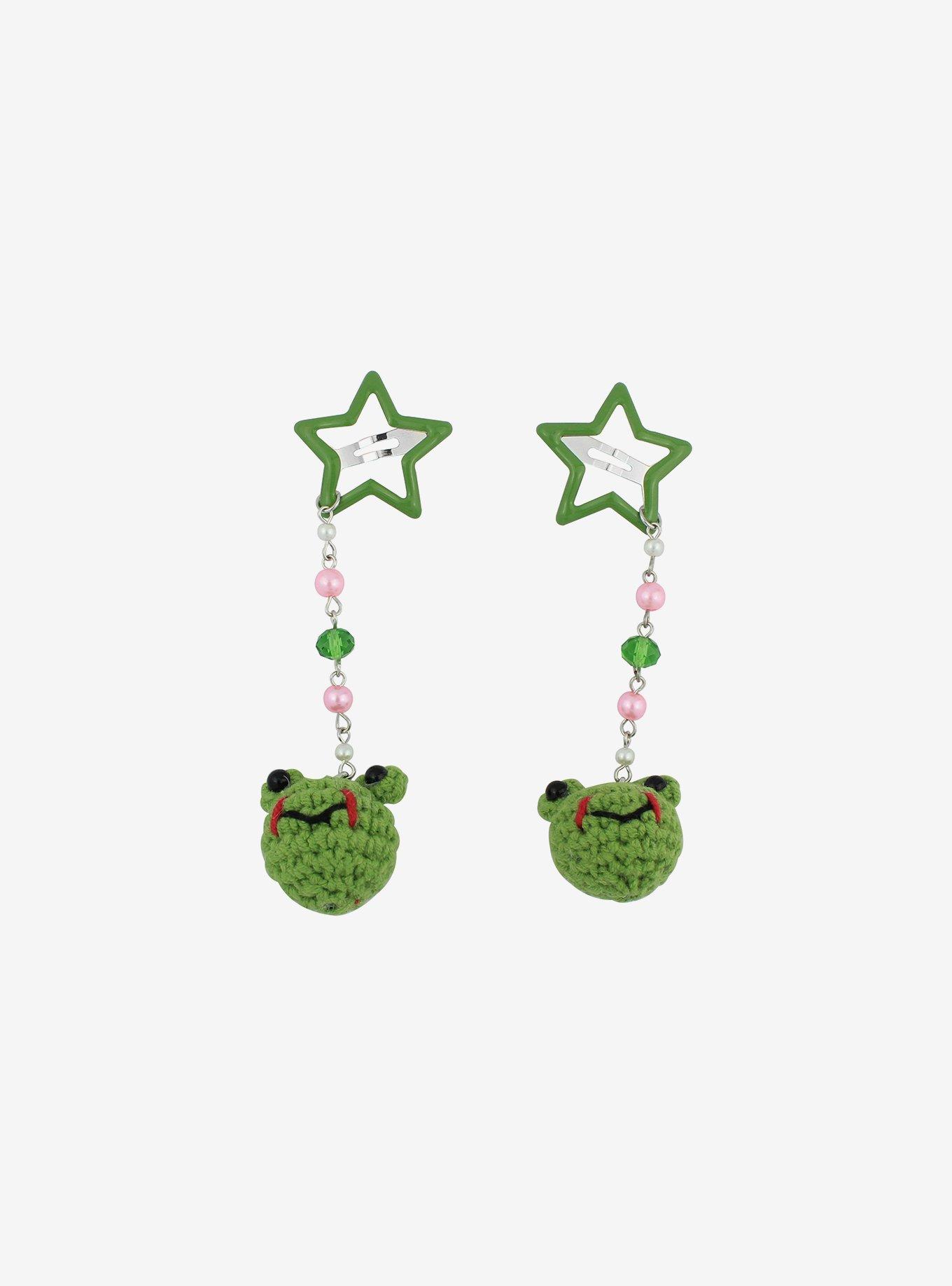Crochet Frog Star Hair Clip Set, , alternate