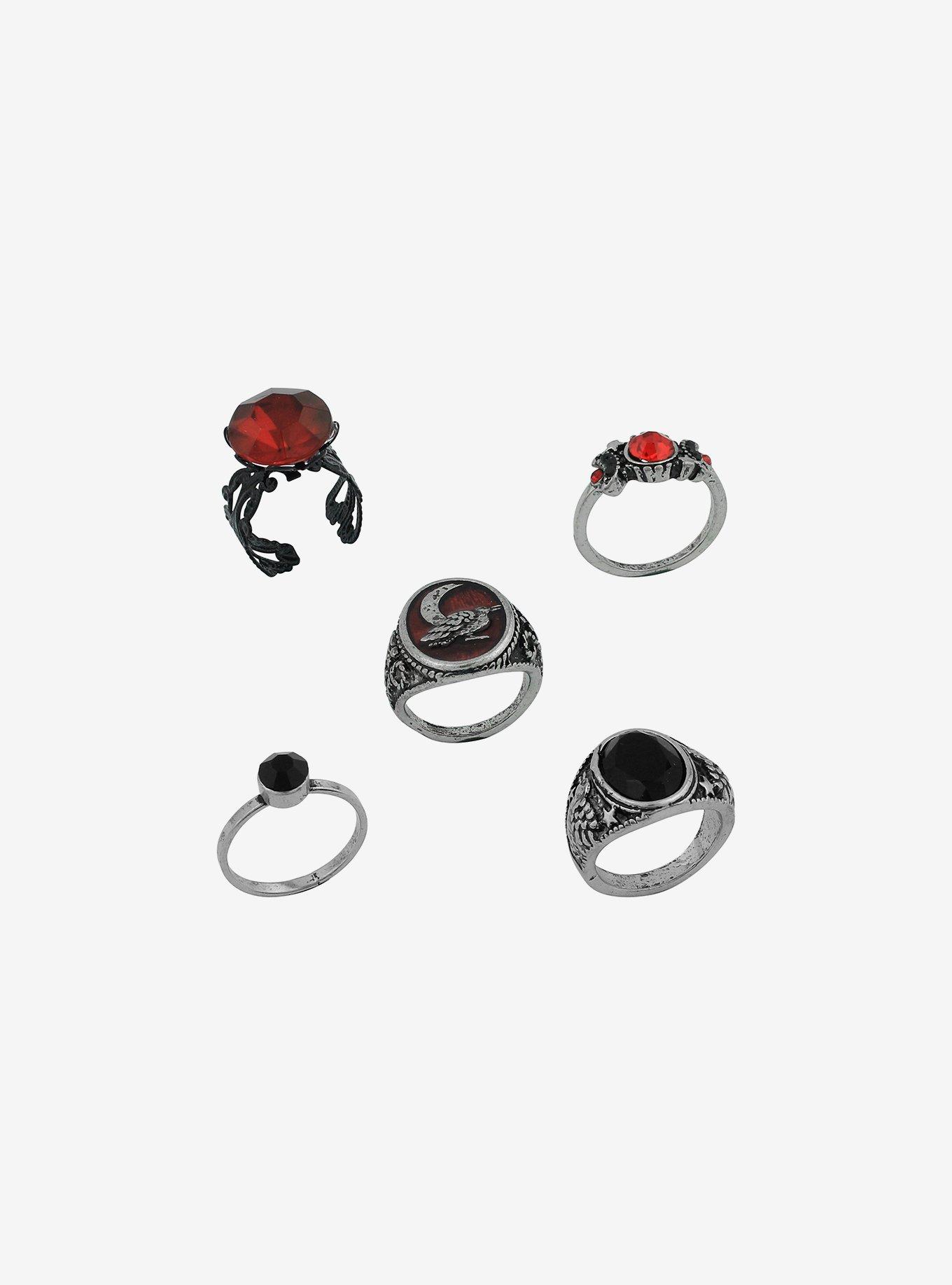 Red Moon Bird Gothic Ring Set, , alternate