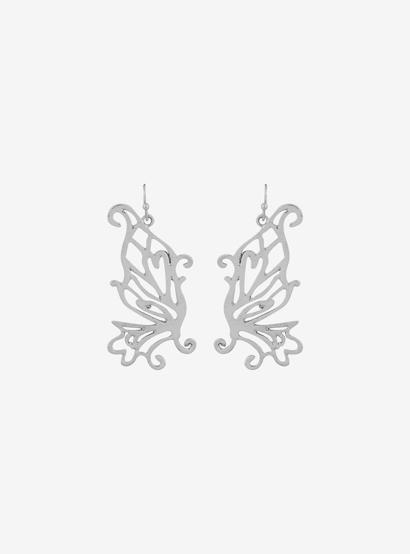 Silver Butterfly Wing Drop Earrings, , alternate