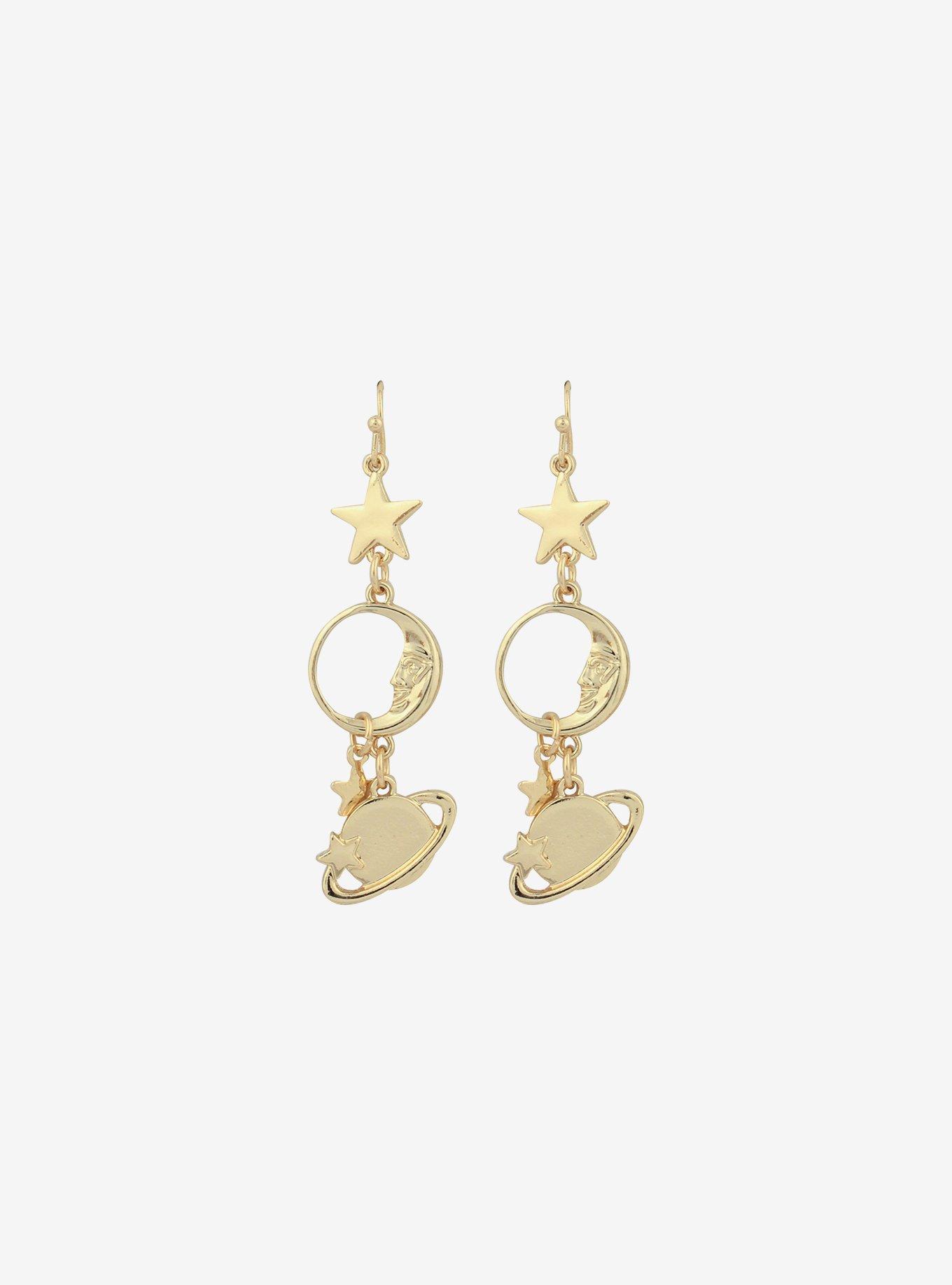 Celestial Planet Drop Earrings, , alternate