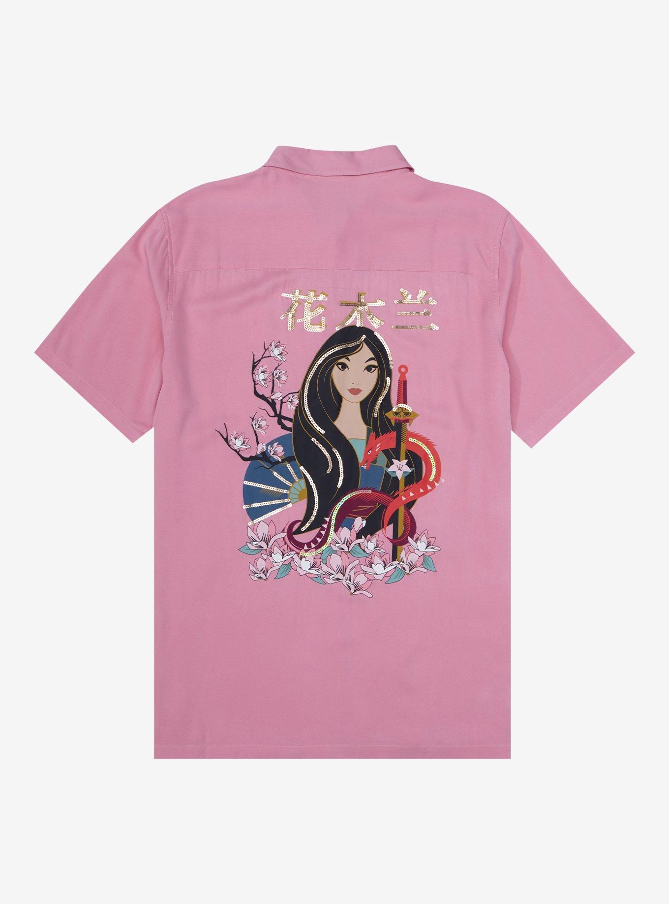 Disney Mulan Traditional Portrait Woven Women&rsquo;s Button-Up - BoxLunch Exclusive, PINK, alternate