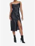 Black Satin Midi Slip Dress, BLACK, alternate