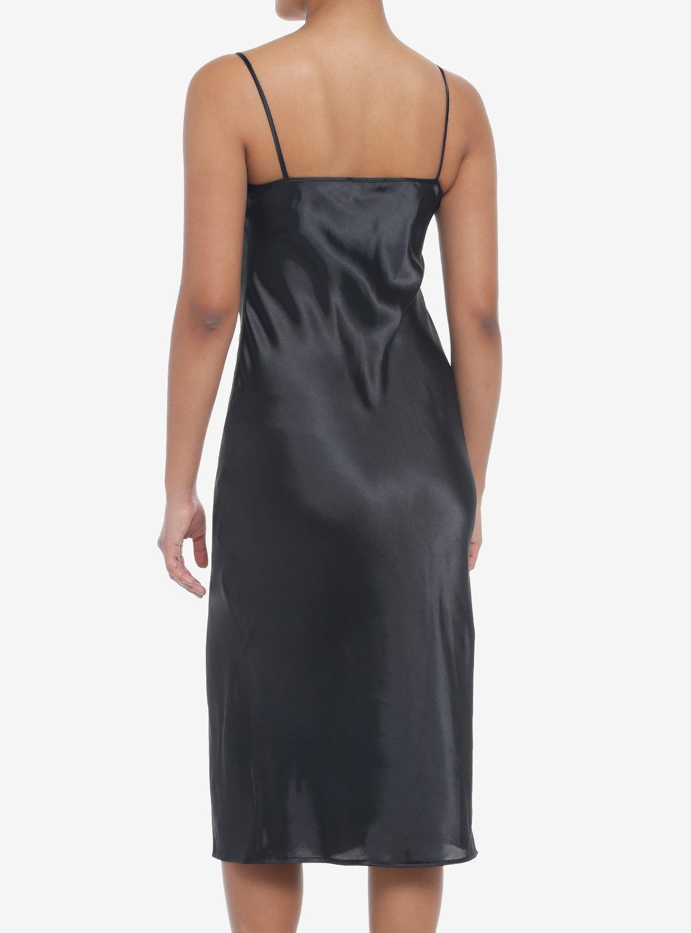 Black Satin Midi Slip Dress, BLACK, alternate