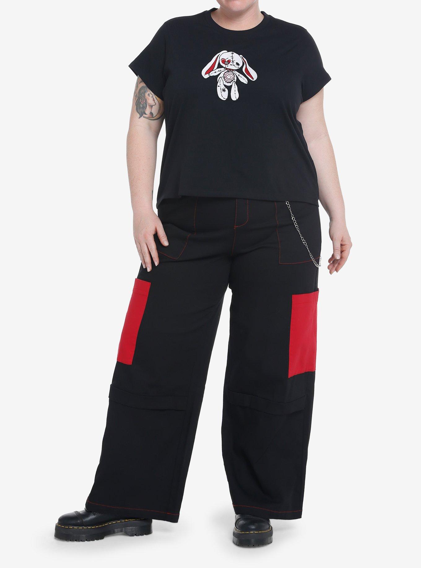 Stitched Bunny Girls Boxy Crop T-Shirt Plus Size, BLACK, alternate