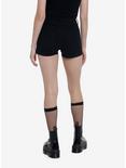 Black Buckle Grommet Super Skinny Shorts, BLACK, alternate