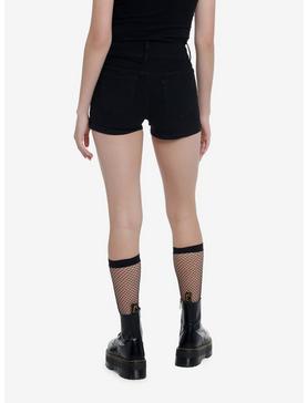 Black Buckle Grommet Super Skinny Shorts, , hi-res