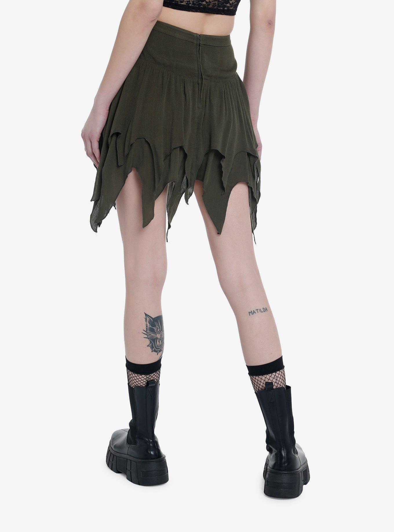 Thorn & Fable Green Hanky Hem Skirt, FOREST GREEN, alternate