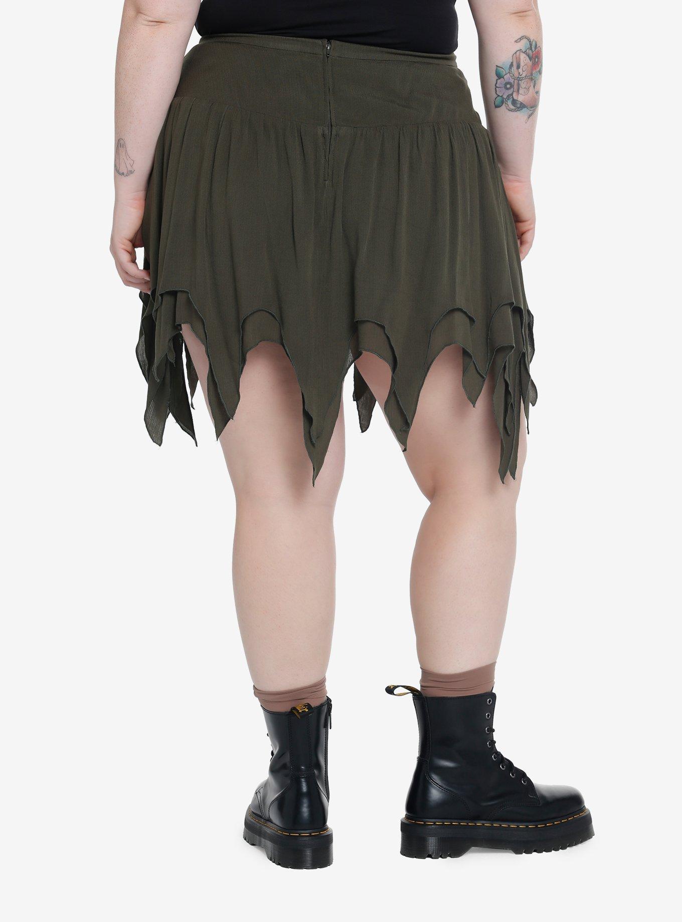 Thorn & Fable Green Hanky Hem Skirt Plus Size, FOREST GREEN, alternate