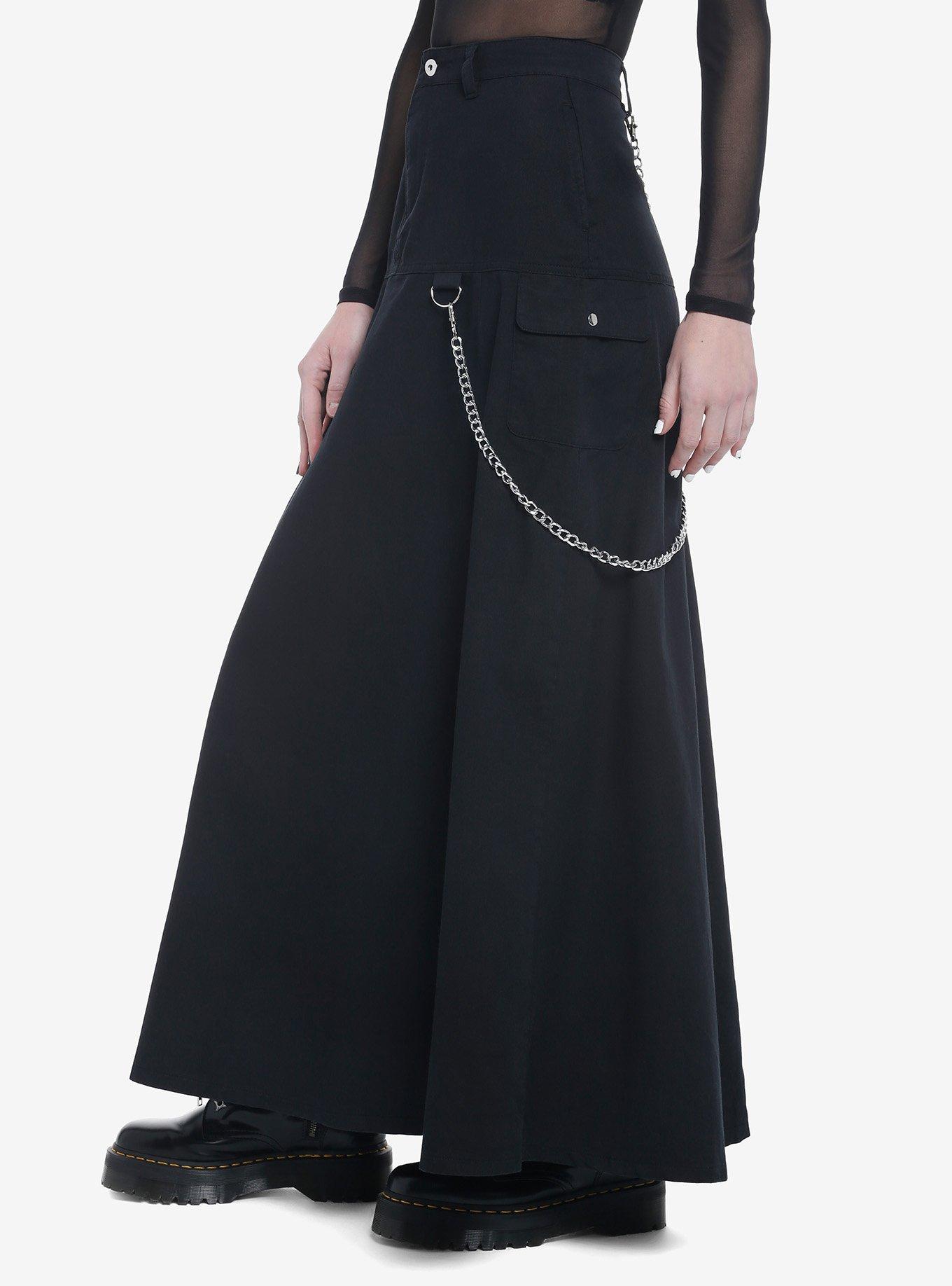 Chain Suspender Zipper Maxi Skirt, BLACK, alternate