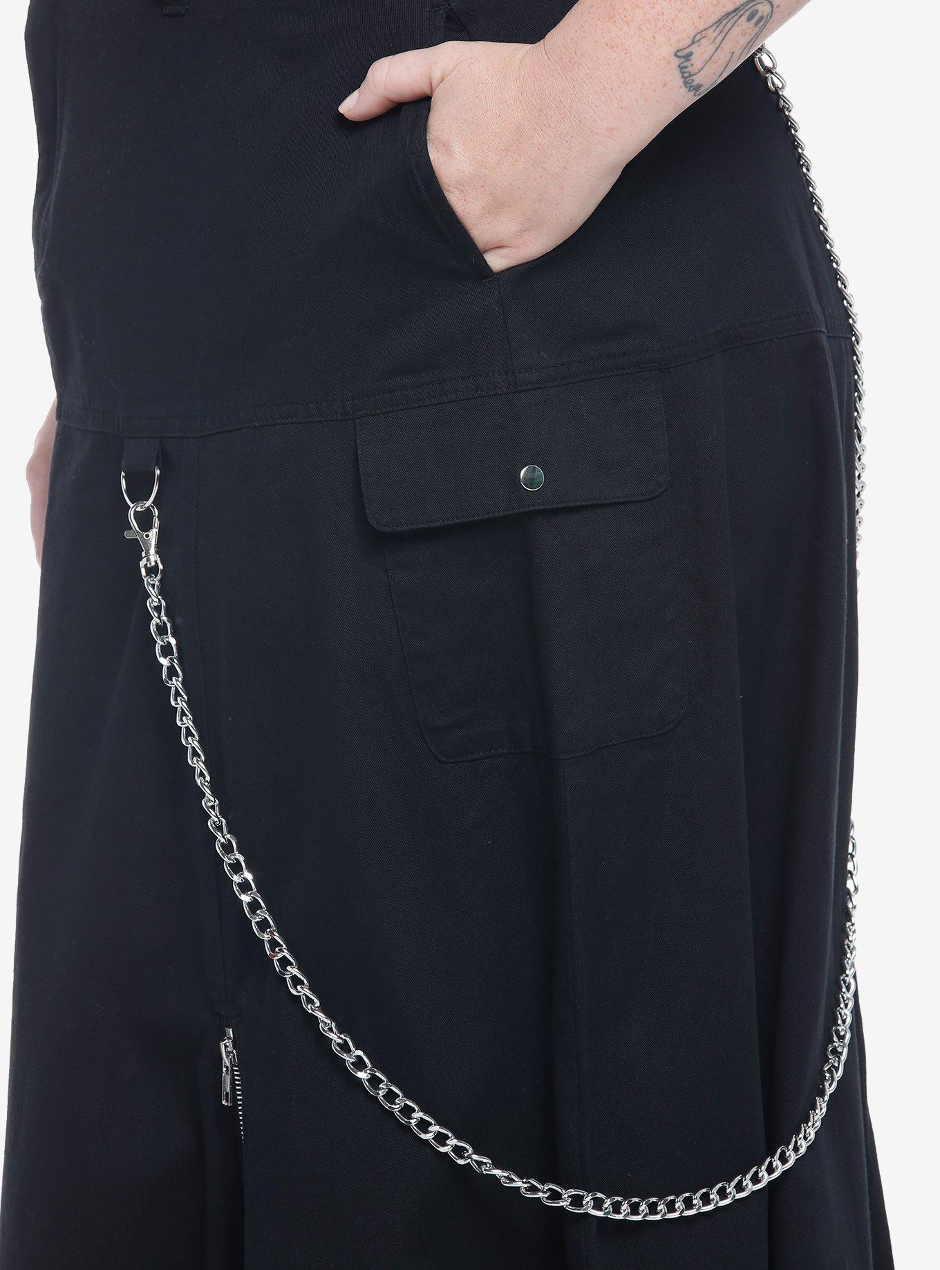 Chain Suspender Zipper Maxi Skirt Plus Size, BLACK, alternate