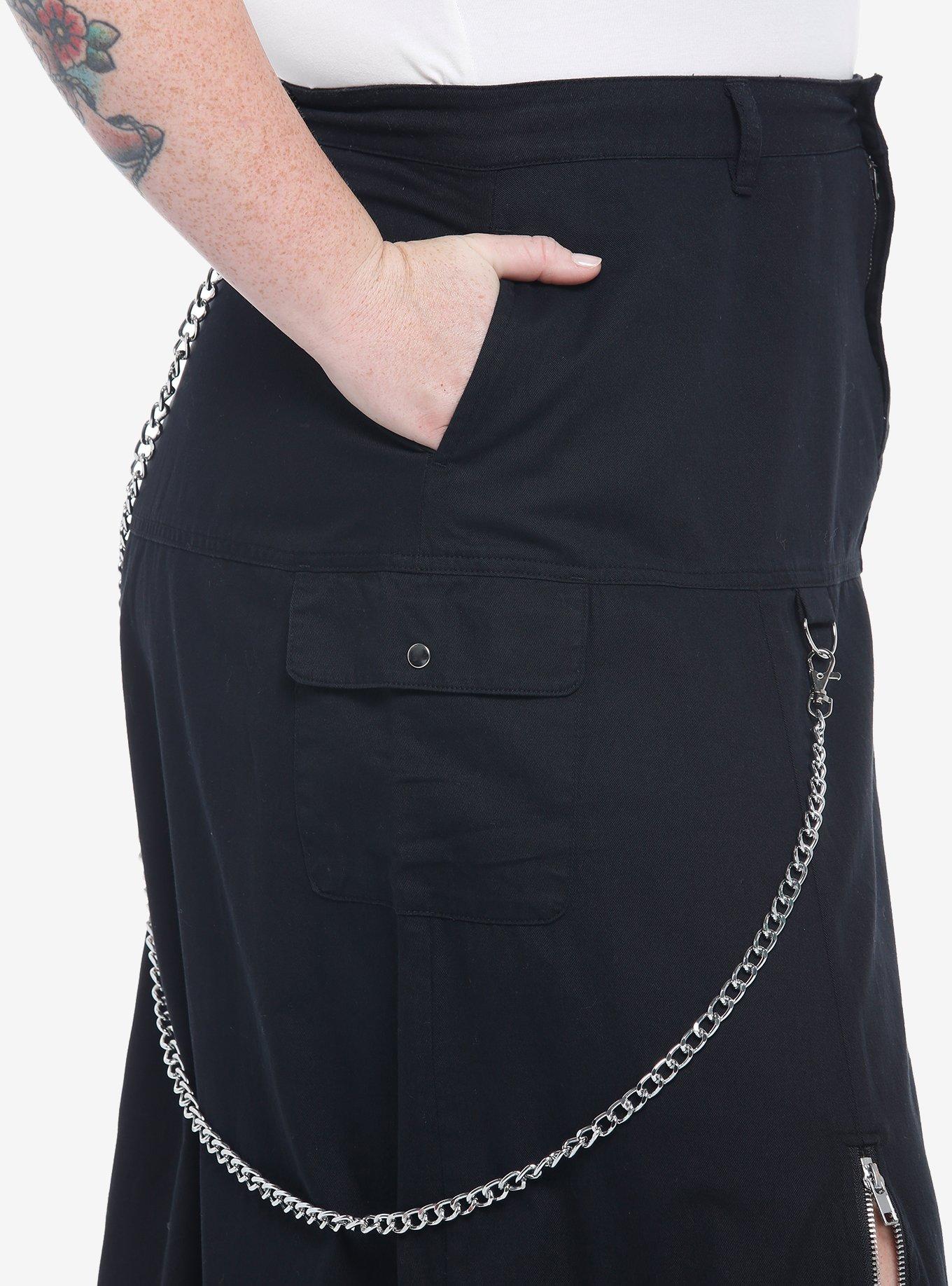 Chain Suspender Zipper Maxi Skirt Plus Size, BLACK, alternate