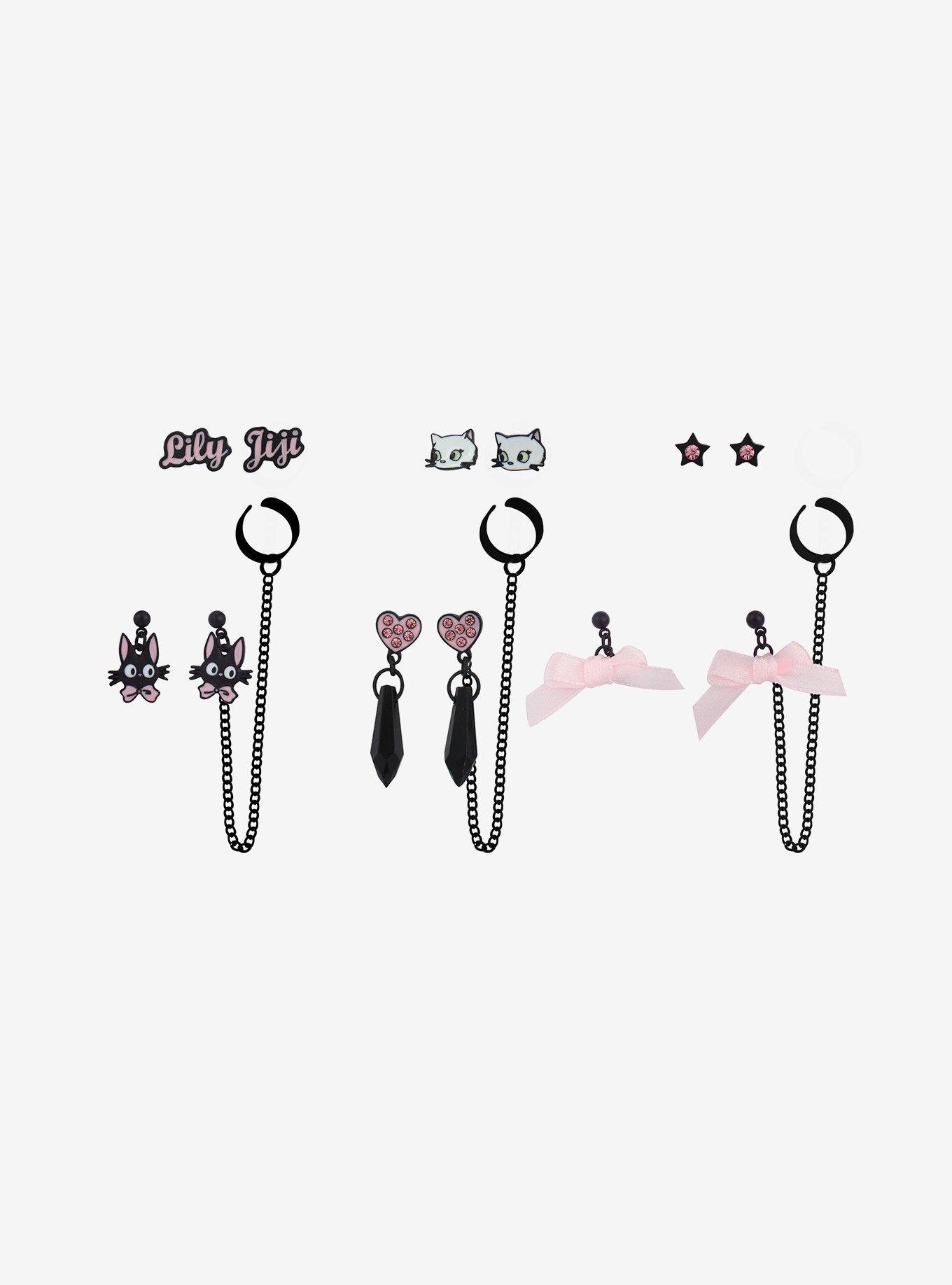 Her Universe Studio Ghibli Kiki's Delivery Service Jiji & Lily Pink Bow Cuff Earring Set, , alternate