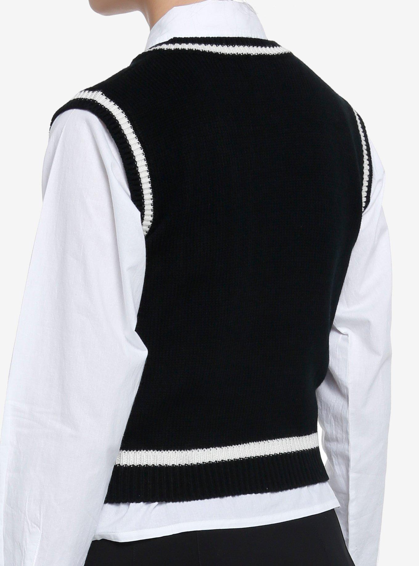 Thorn & Fable Skull Tie Twofer Girls Sweater Vest Shirt, BLACK, alternate