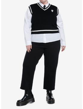 Thorn & Fable Skull Tie Twofer Girls Sweater Vest Shirt Plus Size, , hi-res