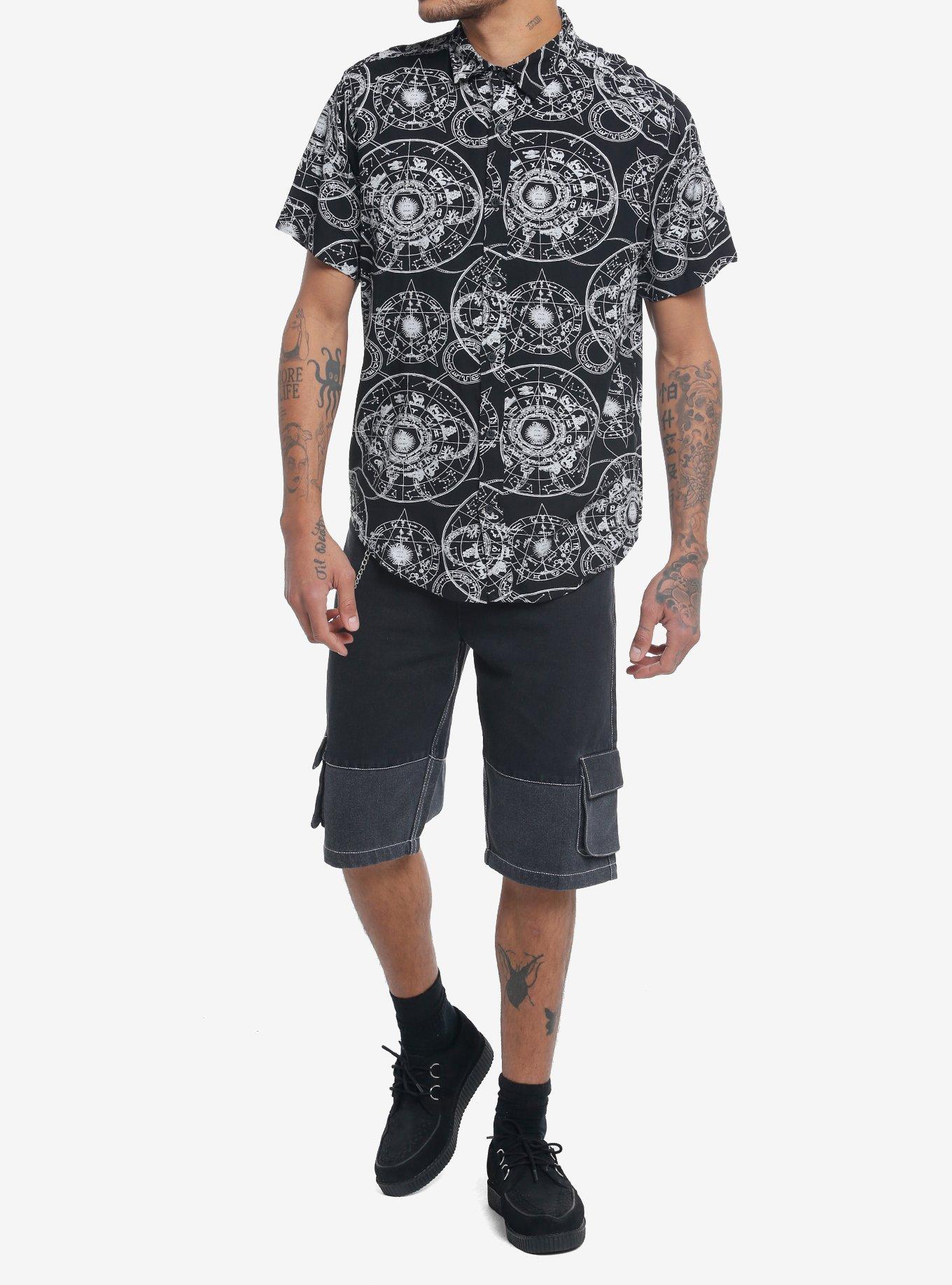 Zodiac Charts Woven Button-Up, BLACK, alternate